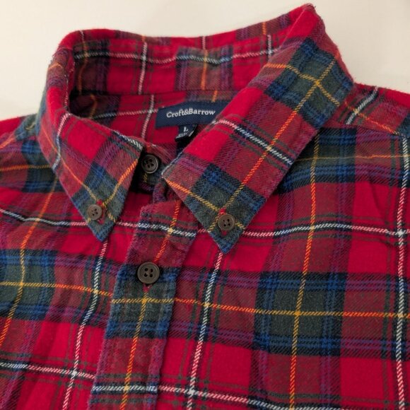 Croft & Barrow Flannel Plaid Shirt Mens Size Large Red Long Sleeve Button Down - Picture 3 of 11